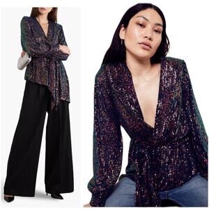 Rebecca Vallance Roxbury Wrap Effect Sequin Crepe Top Small